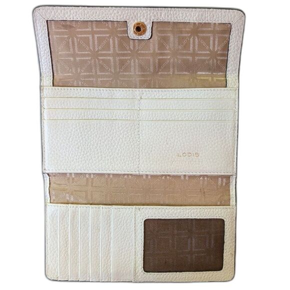 LODIS Kate Large Flap Wallet - Trifold Purse Wallet - Cream Leather - Picture 5 of 10